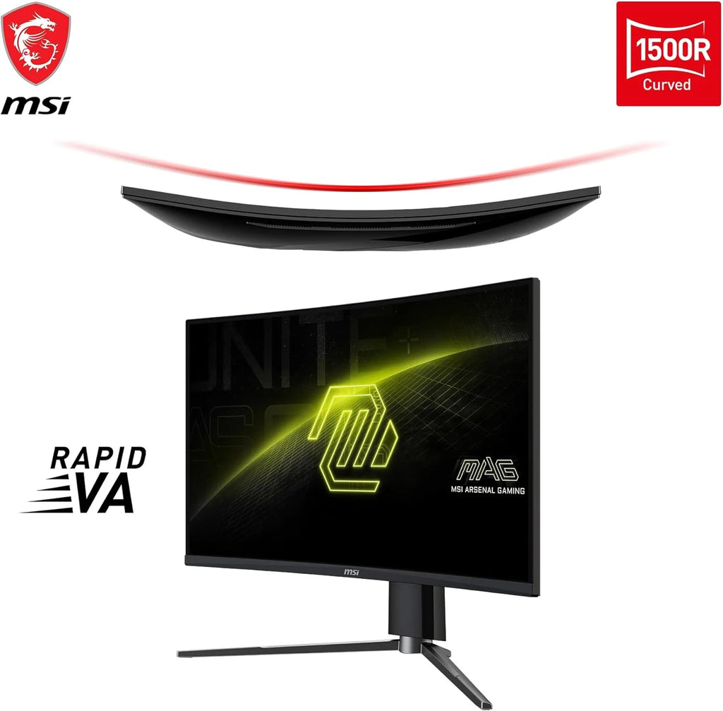MSI MAG 27CQ6PF Écran Gaming incurvé FHD de 27" - Dalle Rapid VA 2560 x 1440 1500R, 180 Hz / 0,5ms (GtG, Min.), AMD FreeSync - DP 1.2a, HDMI 2.0b CEC