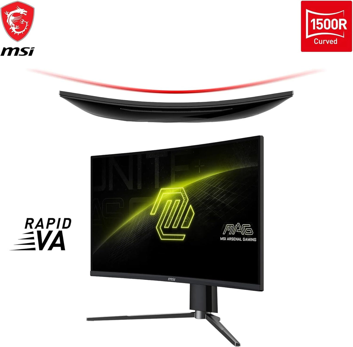 MSI MAG 27CQ6PF Écran Gaming incurvé FHD de 27" - Dalle Rapid VA 2560 x 1440 1500R, 180 Hz / 0,5ms (GtG, Min.), AMD FreeSync - DP 1.2a, HDMI 2.0b CEC