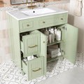 Merax Meuble de salle de bain avec lavabo et lavabo - Meuble de rangement multifonction - Lavabo en céramique - Sur pied - Vert - 81,7 x 46,8 x 90 cm