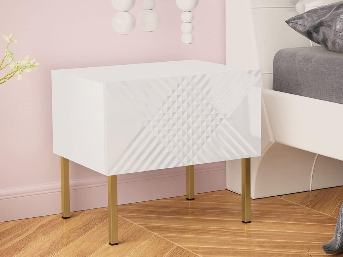 Table de chevet Elarate 50 avec tiroir, armoire de nuit, console de nuit, table d'appoint, commode de chambre pour adulte, chambre à coucher (blancblanc brillant)