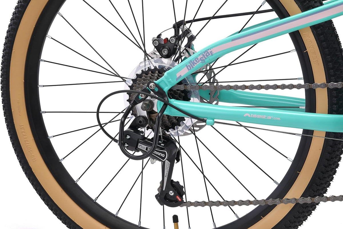 BIKESTAR VTT Vélo Tout Terrain pour Enfants de 10-13 Ans | Bicyclette 24 Pouces 21 Vitesses Shimano, Hardtail, Freins Disc, Suspension