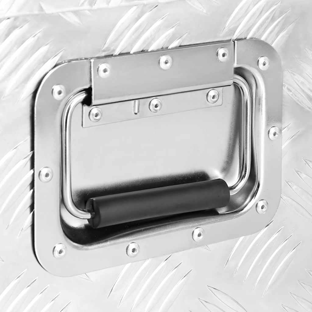 vidaXL Boîte de Rangement, Bac de Rangement avec Couvercle et Poignée, Coffre à Outils, Caisse de Remorque Transport, Argenté 100x55x37 cm Aluminium