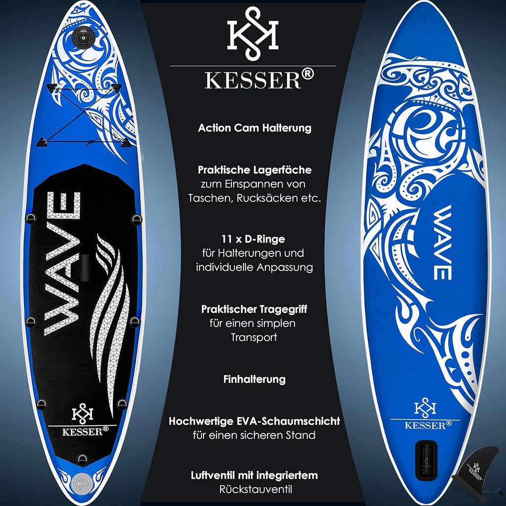 KESSER Set Sup Board Gonflable Stand Up Paddle Board Premium Sports Aquatiques | 6 Pouces d'épaisseur | Accessoires complets | 130kg