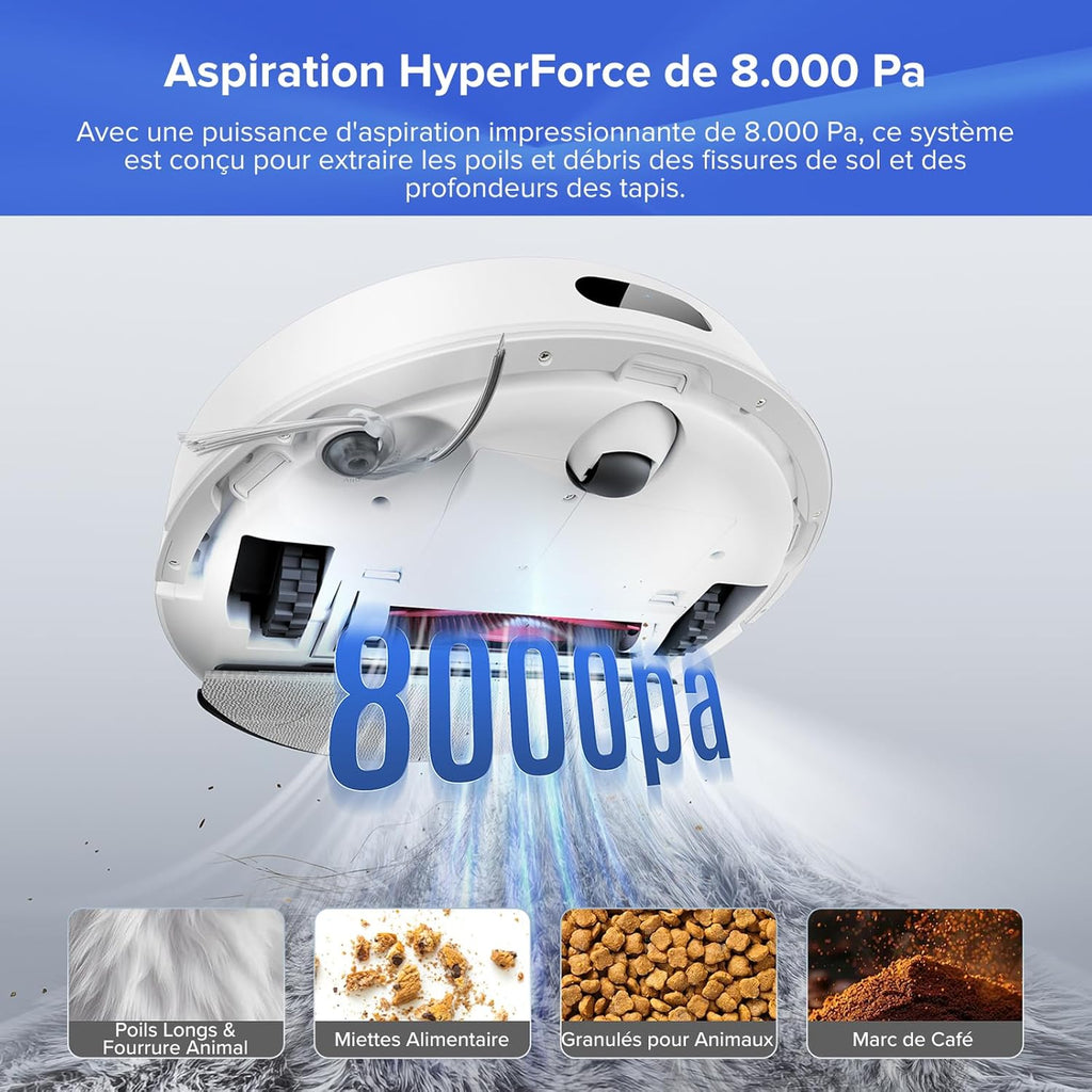 roborock Q7 L5+ Set Aspirateur Robot Laveur avec Station, 8000 Pa Aspiration, Vidange Automatique, 3 Niveaux d'eau, Double Anti-emmêlement, Navigation LiDAR, Idéal pour Poils d'animaux/Tapis, App