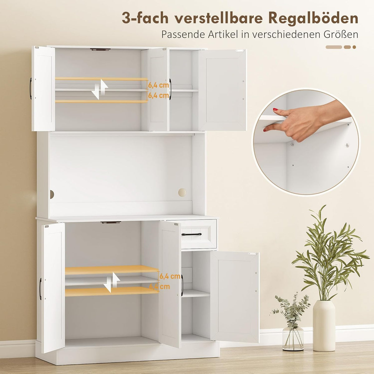 HOMCOM Armoire de cuisine, armoire buffet avec plan de travail, étagères réglables, 6 portes, tiroir, haute garde-manger avec trou de câble, pour cuisine salon salle à manger 100 x 39,5 x