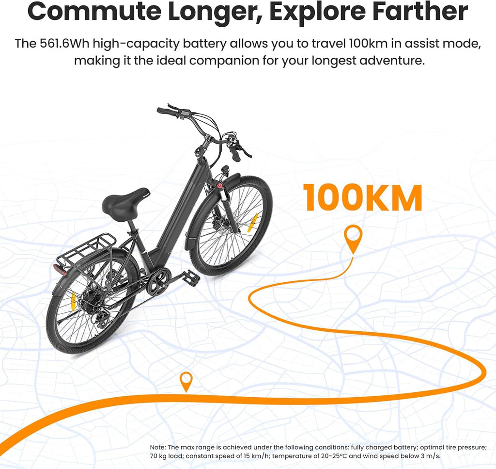 Touroll Vélo électrique J1 Pro, Vélo Électrique Adulte 100km Autonomie, Freins Disque Hydraulique, Batterie 36V 15.6Ah Amovible, 250W VTC Electrique Homme Femme