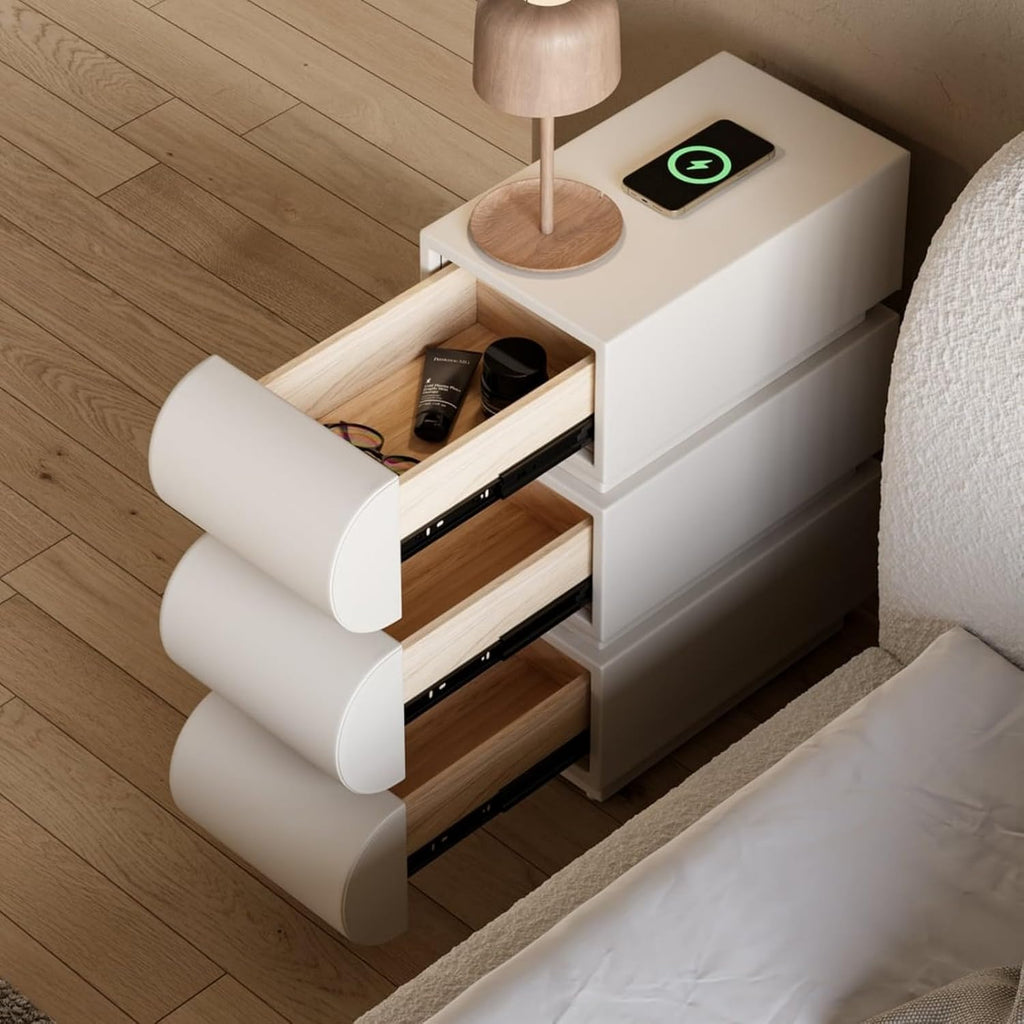 Homary Table de Chevet LED Intelligente Étroite 3 Tiroirs, Chargeur sans Fil USB/Type-C, Petit Meuble de Rangement pour Chambre Adulte (1, Étroit)