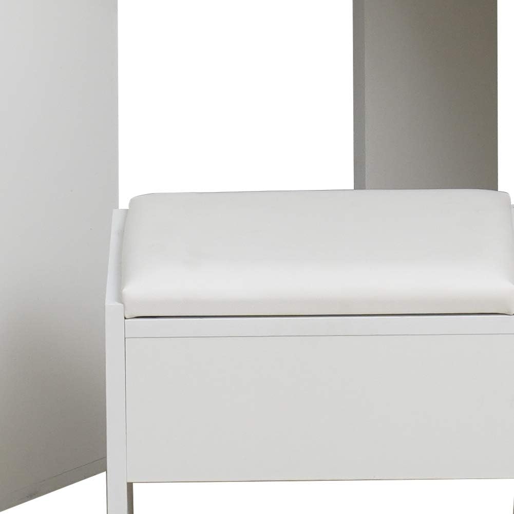 LEMROE Coiffeuse d'angle avec Miroir à LED Réglable, Table de Maquillage avec 5 Tiroirs et Tabouret - Coiffeuse avec 3 Miroirs et Grand Espace de Rangement