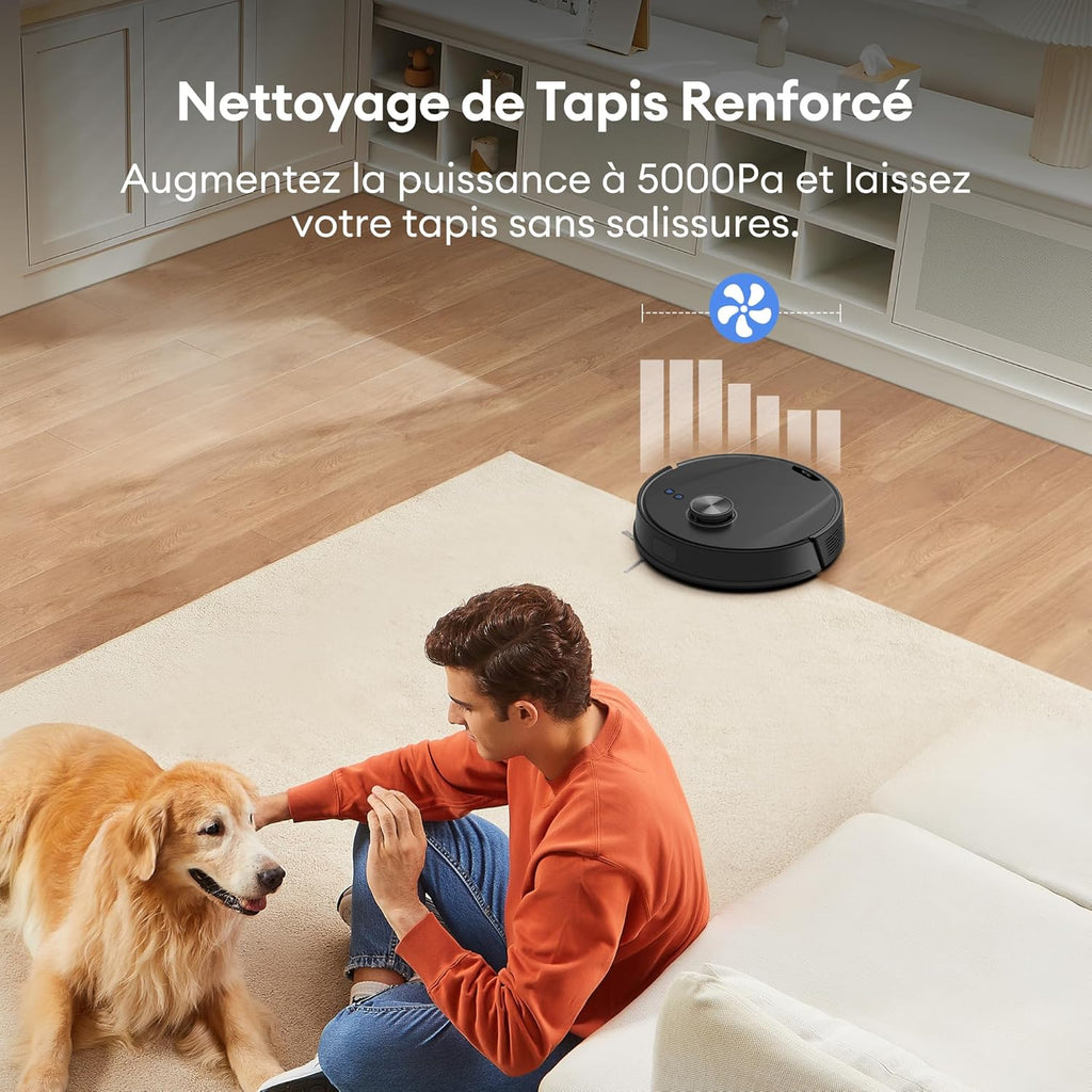 Ultenic T20 Pro Aspirateur Robot, Robot Aspirateur Laveur, Robot Silencieux Connecté avec WiFi/Bluetooth/Alexa/App, 6 Modes de Nettoyage, Auto-Charge, 8000 Pa, Idéal pour Poils d'animaux