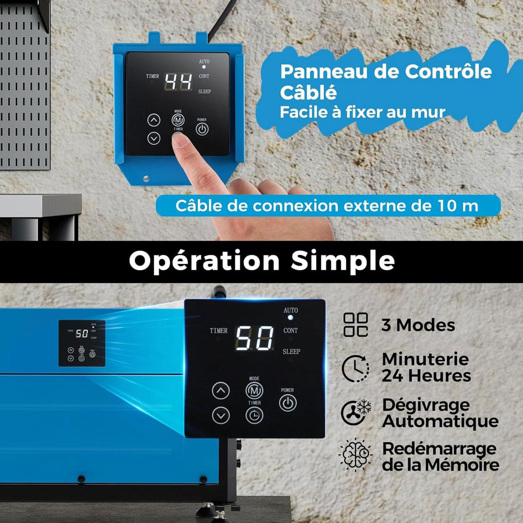 GOPLUS Deshumidificateur d Air Industriel 58,5L/Jour, Débit d'air 357m³/h, Panneau de Contrôle, Déshumidificateur Electrique 20 pour cent-90 pour cent Humidité, 2 Méthodes Drainage, Minuterie, pour 80㎡ (Bleu)