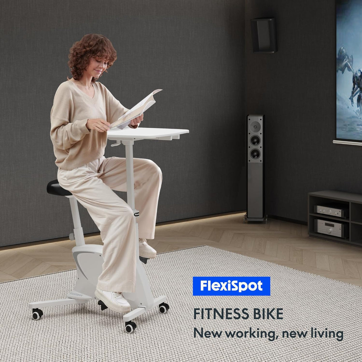 FlexiSpot Vélo d'appartement avec tablette, Vélo de fitness portable avec cadre stable et fonctionnement silencieux, idéal pour la maison et l'extérieur