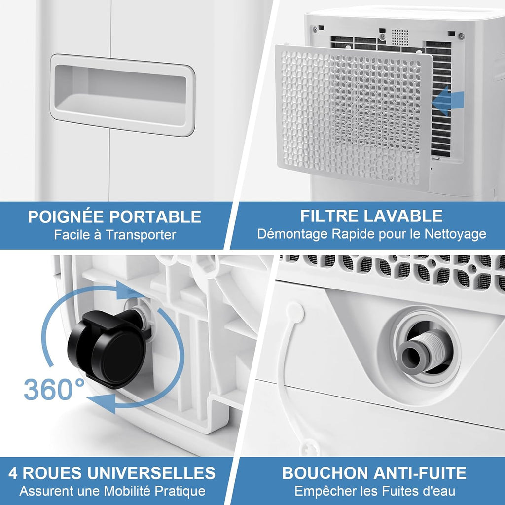 Deshumidificateur d Air, 25L/Jour Deshumidificateur Electrique Silencieux avec Capteur d'Humidité Automatique, Arrêt Auto et Dégivrage Auto, Déshumidificateur Idéal pour Maison, Bain, Chambre, Cave
