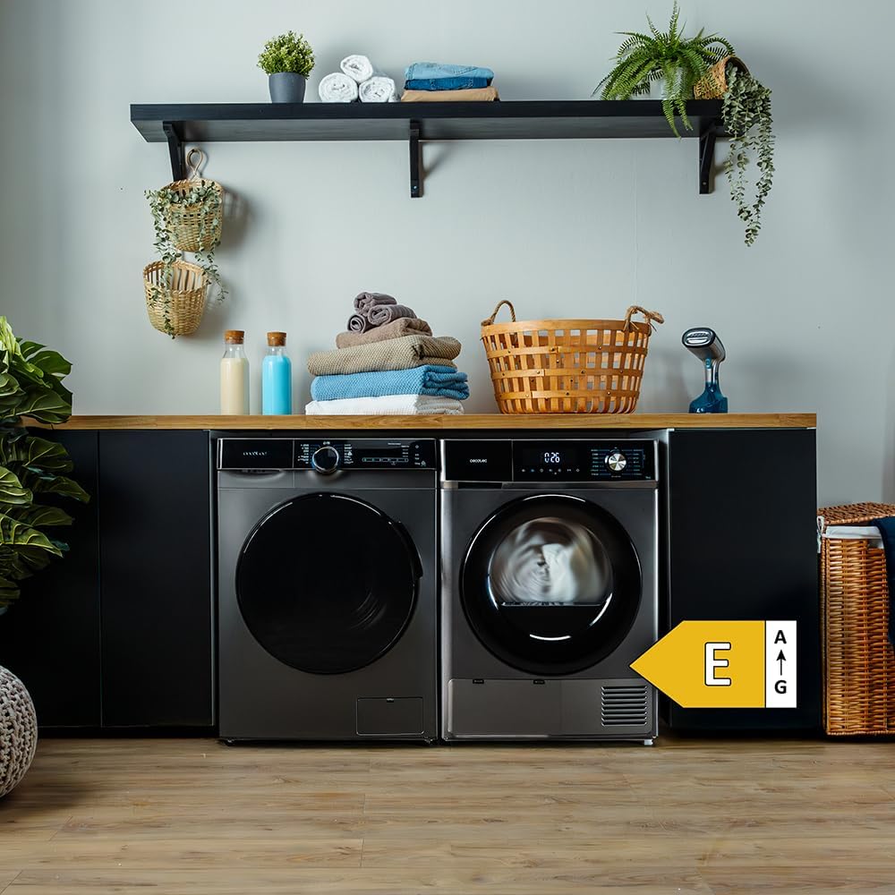 Cecotec Sèche-linge 9Kg à Pompe à Chaleur Bolero Dresscode Dry 9330 Steel. Classe Équivalente A++, 15 Programmes, Fonctions de Séchage Auto, Repassage Facile, Stop&Go, Delay Start et KidLock, Acier