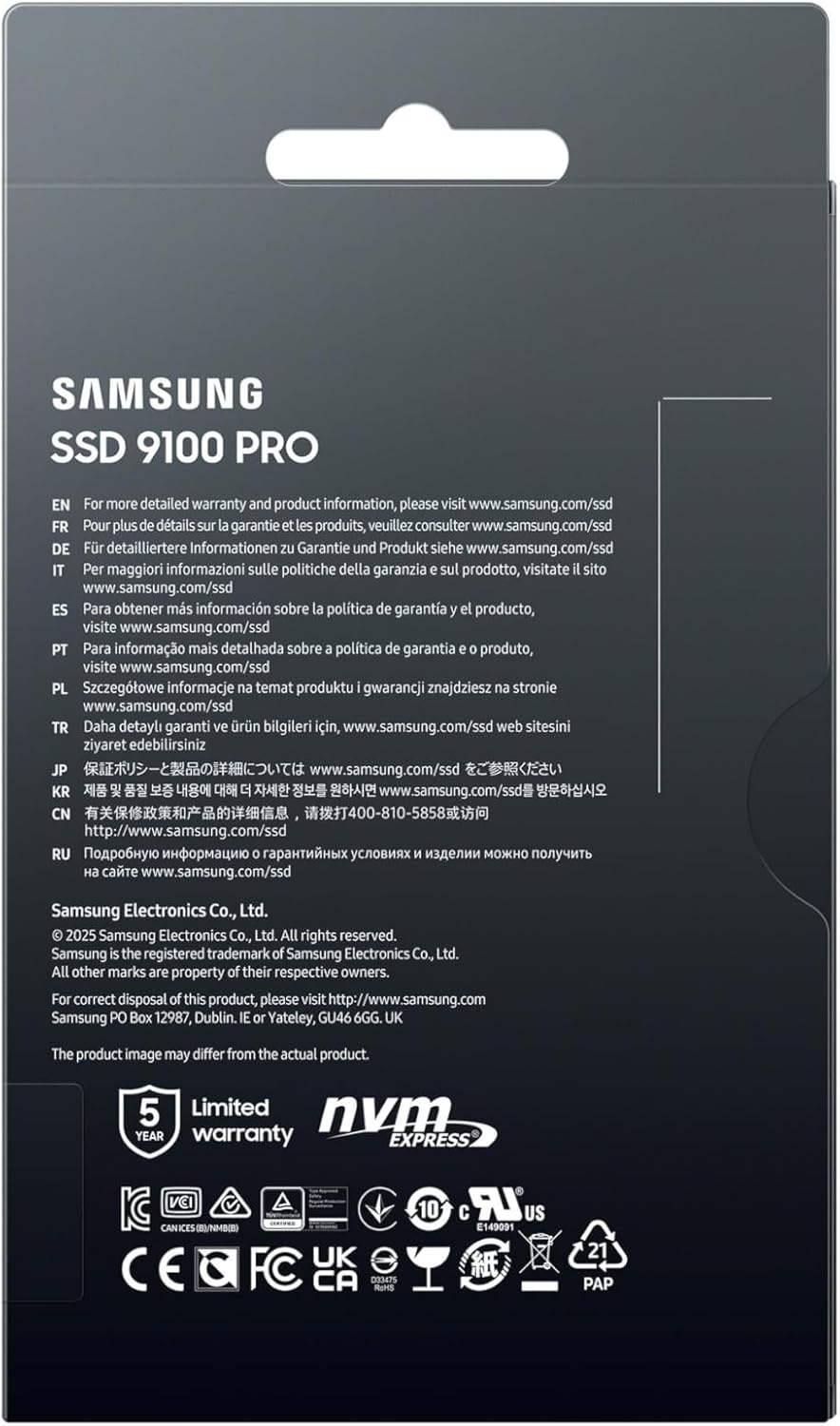 SSD Interne 9100 Pro, NVMe 2.0 PCIe 5.0x4, Capacité 4To, Vitesse de Lecture jusqu'à 14 800 Mo/s, Les Performances de la Gen5, MZ-VAP4T0BW