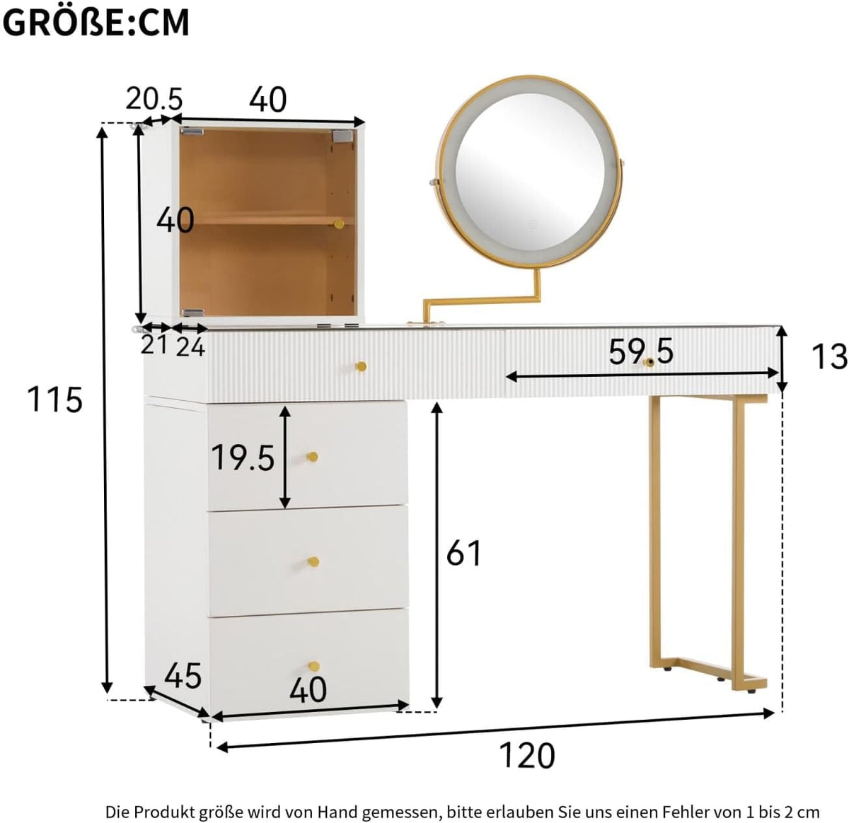 PUGSDRLY Coiffeuse 100x40x78cm avec Miroir et Tiroirs,Offrant Un Vaste Espace de Rangement Compartimenté Tabouret Non Inclus