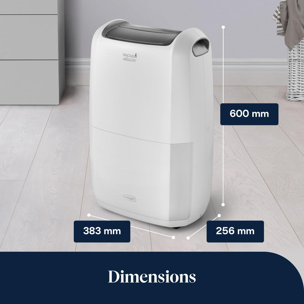 De’Longhi Tasciugo AriaDry Multi - Déshumidificateur Portable pour la Maison, Élimination de l'Humidité 25L/24h, Séchage, Anti-Moisissure, Minuteur, Silencieux, Blanc (DDSX225)
