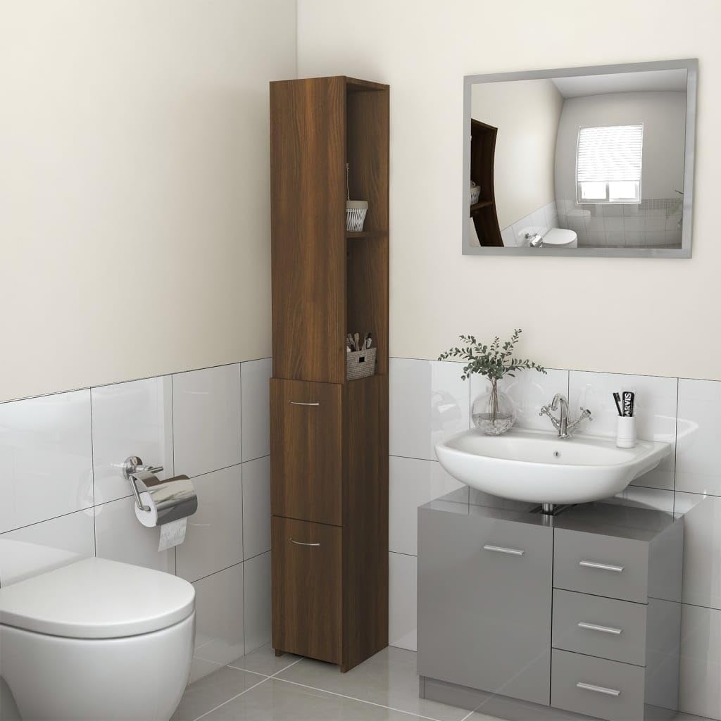 LLEZKBR Ensemble de meubles de salle de bain - Armoire de salle de bain - Chêne marron - 25 x 26,5 x 170 cm - Bois d'ingénierie