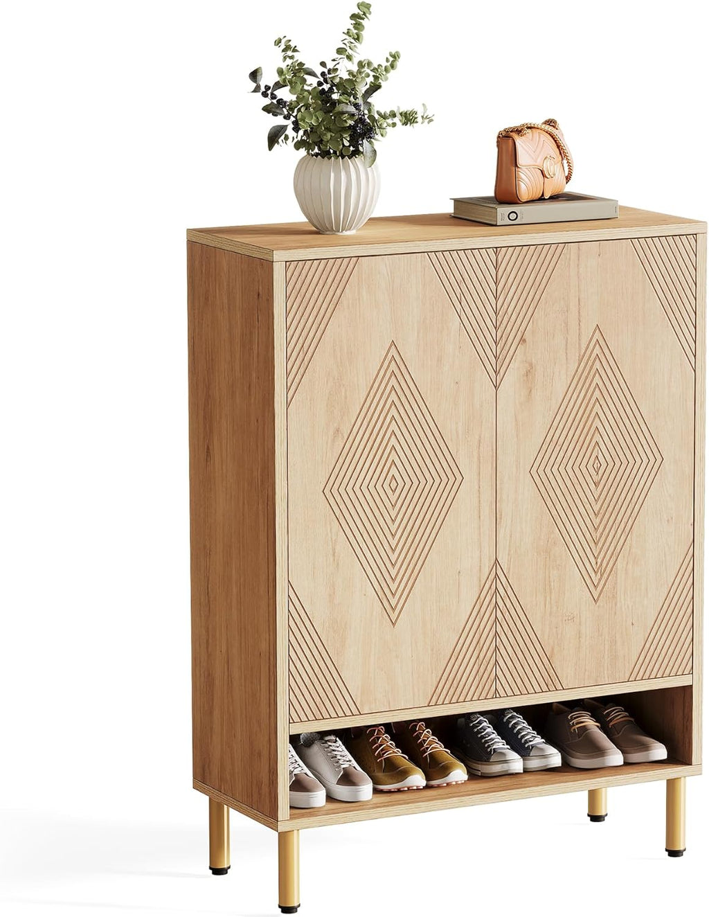 Tribesigns Meuble à chaussures à 7 niveaux, commode à chaussures avec 2 portes, meuble à chaussures de style ferme de 24 paires avec étagères réglables, étagère en bois pour l'entrée, couloir, salon