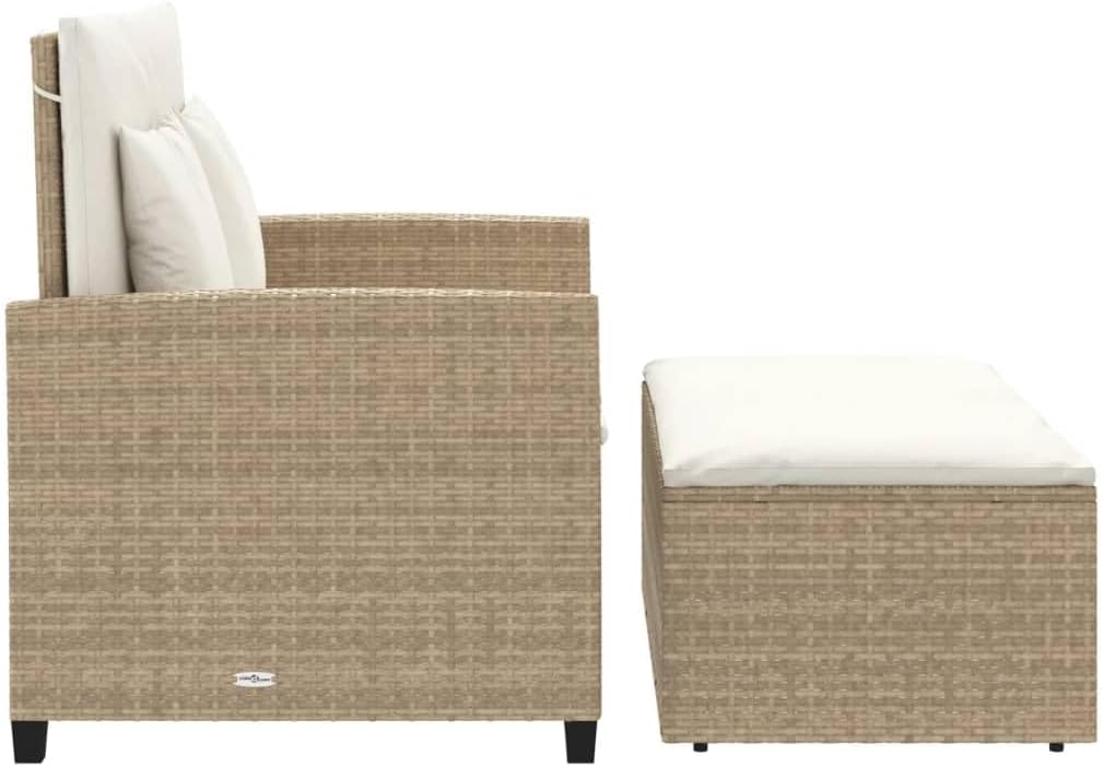 vidaXL Canapé de Jardin avec Coussins 2 Places, Siège avec Repose-Pieds, Canapé-lit avec Dossier, Meuble de Terrasse Patio, Beige Résine Tressée