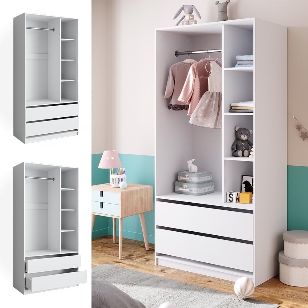 Vicco Armoire pour Enfants Elmo, Blanc, 100 x 200 cm avec 2 tiroirs