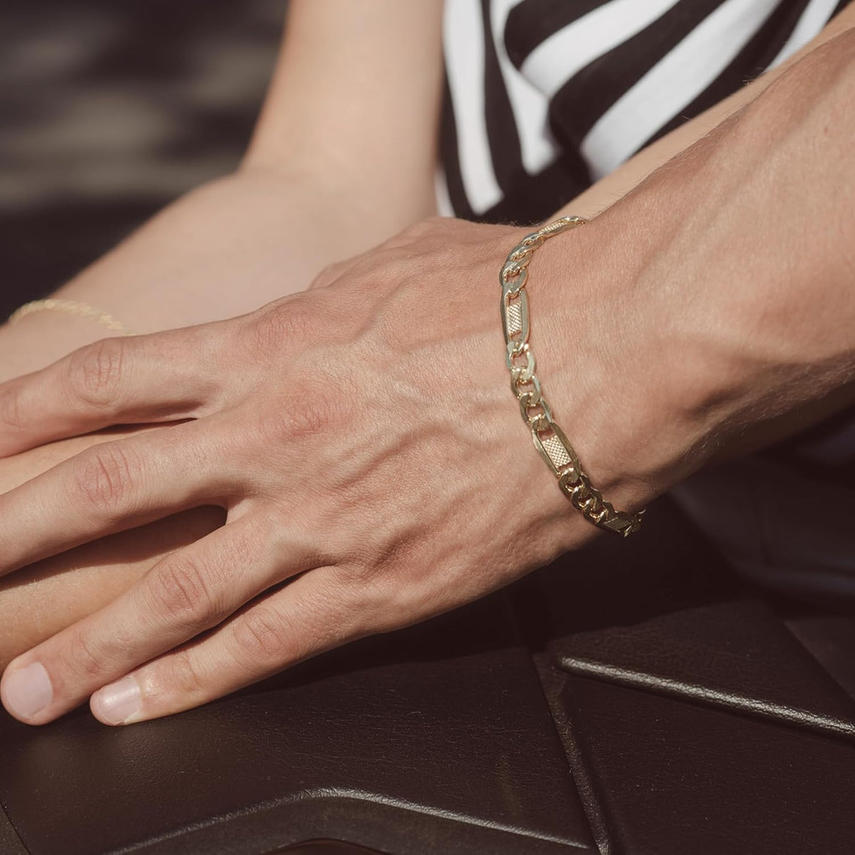 EDELIND Bracelet Chaîne Fantasie 5,2 mm en Or Blanc et Jaune Bicolore 333 585, avec Fermoir Mousqueton - Bijoux pour Homme Femme