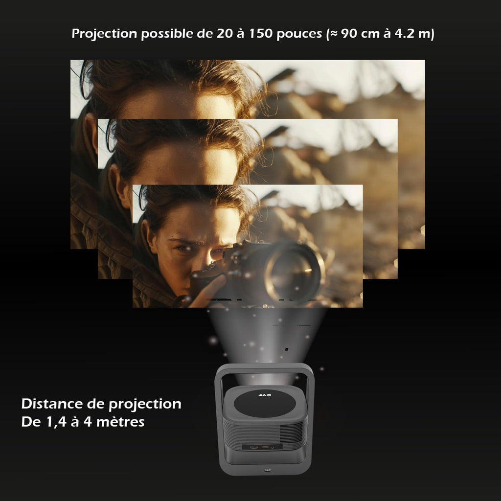 Vidéoprojecteur Android 13 FUltra HD 4K avec Écran jusqu'à 150 Pouces + Système Audio Modulaire Bluetooth 20W, 4 Enceintes Magnétiques, Noir