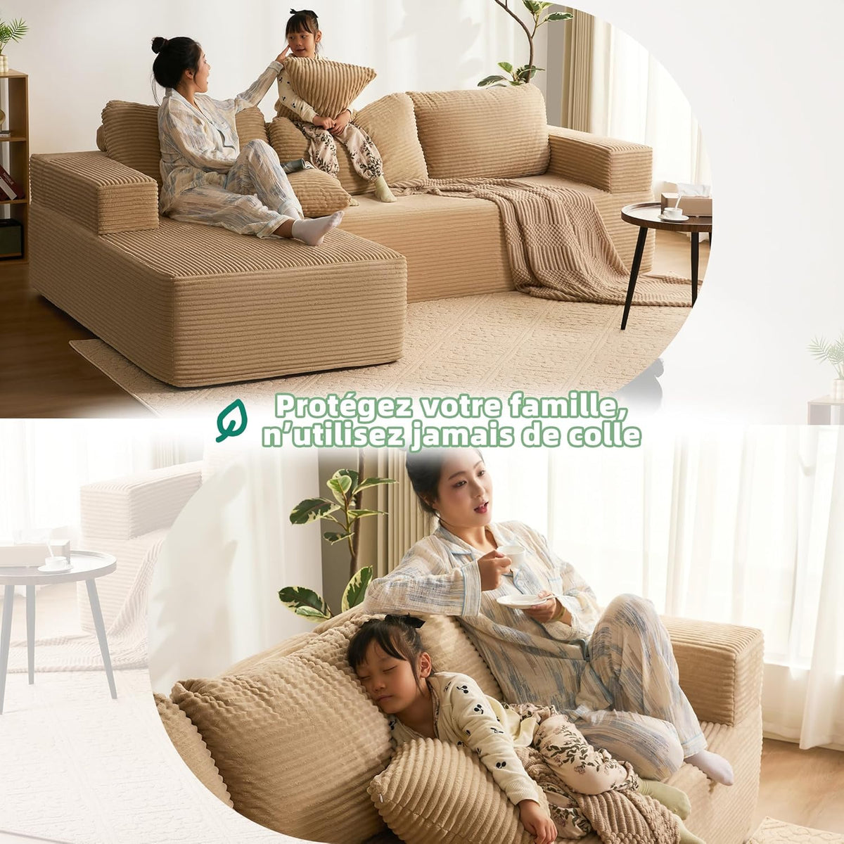 272 cm Canapé d'angle en Forme de L avec Fonction Couchage - Canapé modulaire avec méridienne Gauche - Assise Extra Profonde - Canapé-lit pour Salon (Camel, Méridienne Gauche)