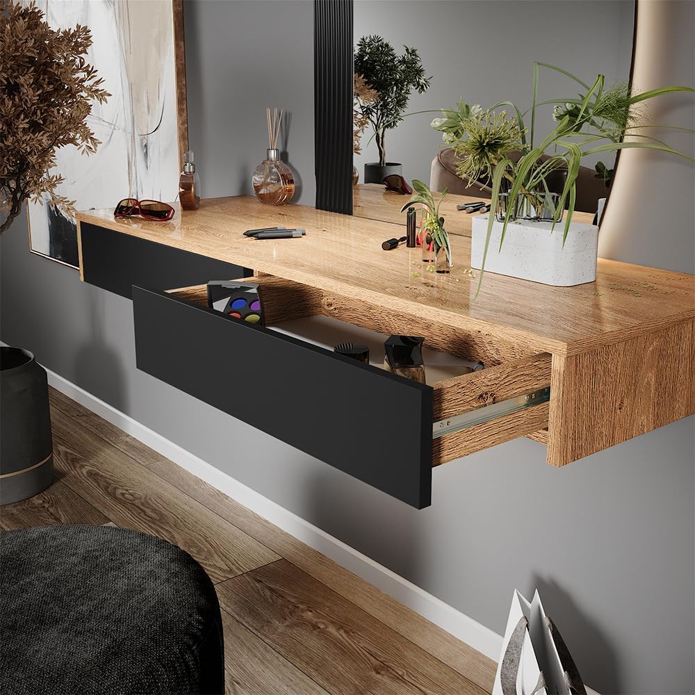 Vicco Coiffeuse Melisa, Chêne/Noir, 120 cm avec 2 tiroirs