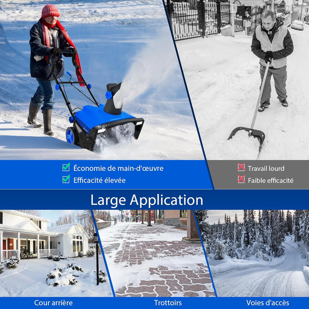 GYMAX Déneigeuse Électrique avec Lumières, Lame 50x25cm, Vitesse 3000rpm, Distance de Jet de Neige 9 m, Goulotte d'Éjection Réglable, Fraise à Neige à Brancher(Bleu)