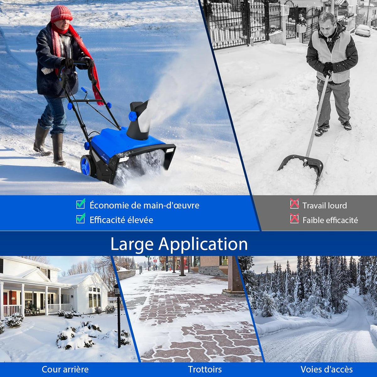 GYMAX Déneigeuse Électrique avec Lumières, Lame 50x25cm, Vitesse 3000rpm, Distance de Jet de Neige 9 m, Goulotte d'Éjection Réglable, Fraise à Neige à Brancher(Bleu)