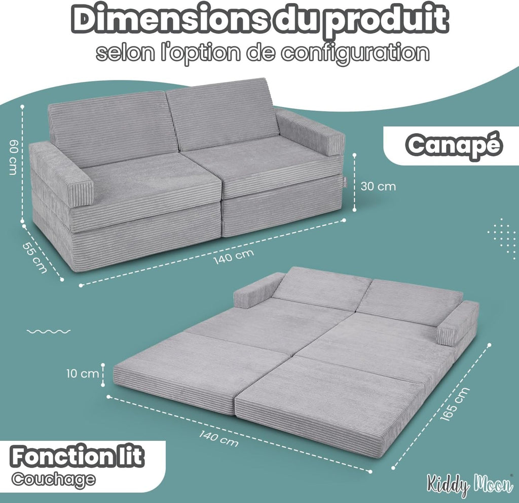 KiddyMoon Canapés Pliant pour Enfants Canapé-Lit Convertible Bébés-Canapé Lit Coucher Salle De Jeux Pliable Matelas Au Sol Mini-Canapé Chaise-Lit, Gris Clair