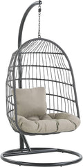 Fauteuil Suspendu Gris avec Coussin et Support Noir 102 cm en Métal et Rotin Très Confortable pour Extérieur Style Boho Beliani