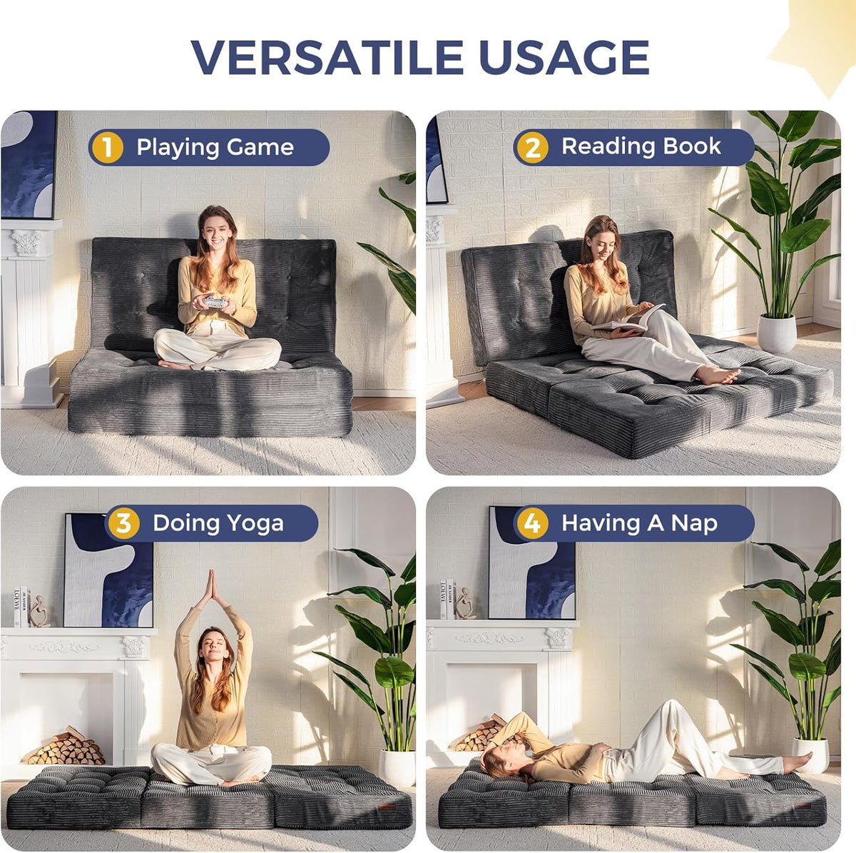 MAXYOYO Matelas Pliable 2 Places, Épaisseur 15cm Matelas Pliant pour Futon Convertible Canapé-lit Portable, Invités Lit d'Appoint, 135x190