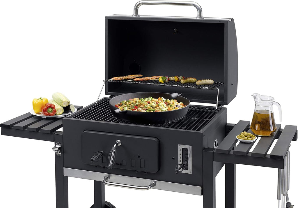 Tepro 1165 Charbon de bois Grill Grill Toronto XXL, surface de cuisson : environ 71,5 x 46 cm, anthracite/acier inoxydable, 90 cm