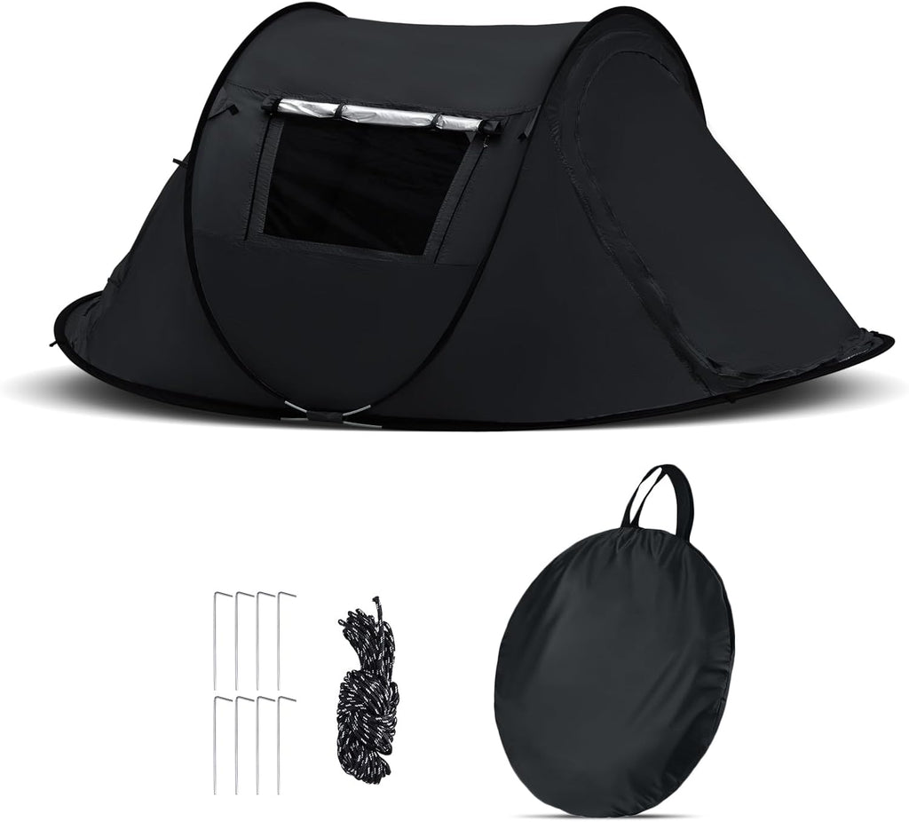 CLIPOP Tente de plage pliable à ouverture rapide pour 1 à 3 personnes, UPF 50+, abri solaire imperméable pour camping, pêche, pique-nique, plage (245 x 145 x 100 cm, noir)