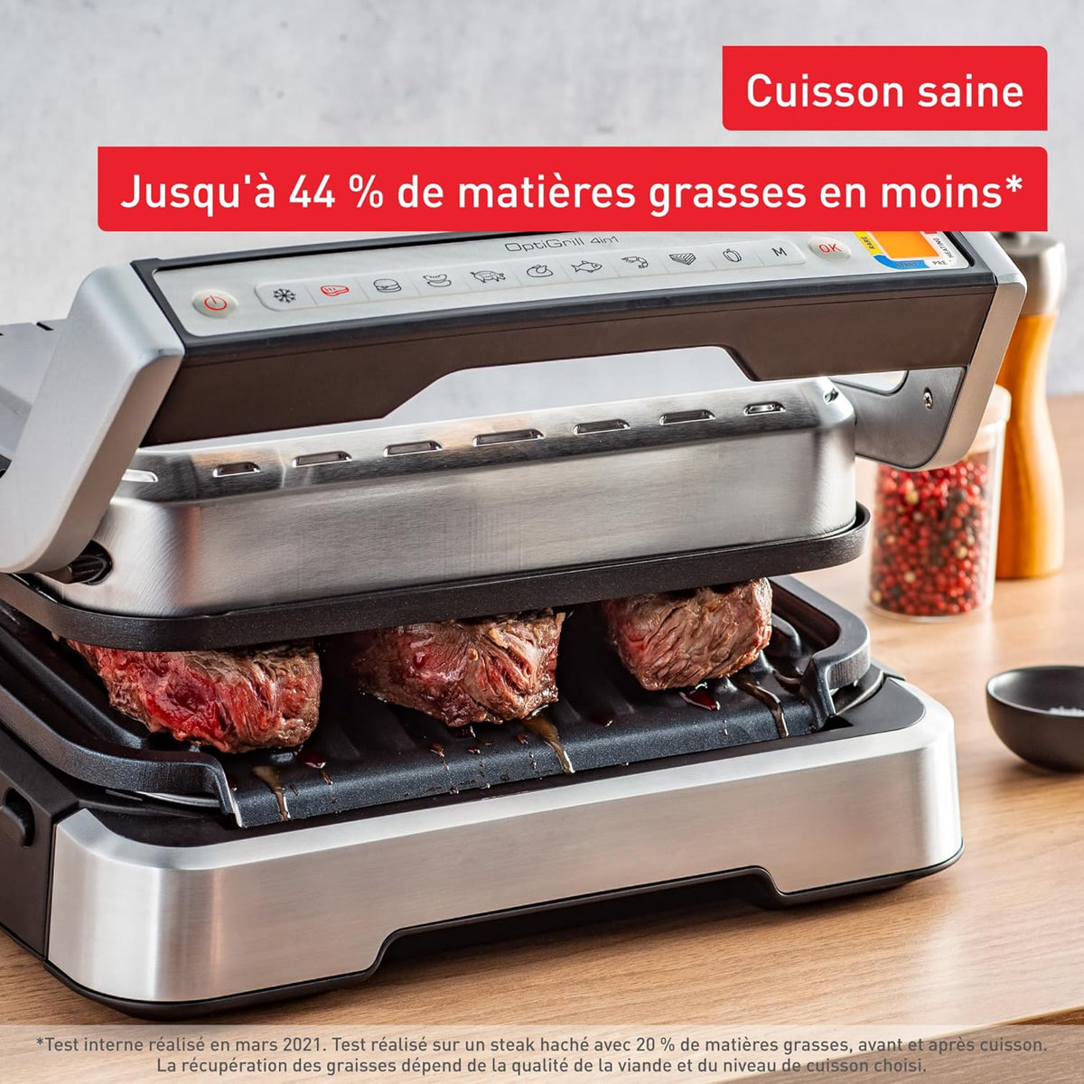 Tefal Optigrill 4 en 1, Grill intelligent, fonctions bbq, Four et repas complet, 9 programmes, Mode manuel, Ouverture 180°, 4 personnes, GC776D10