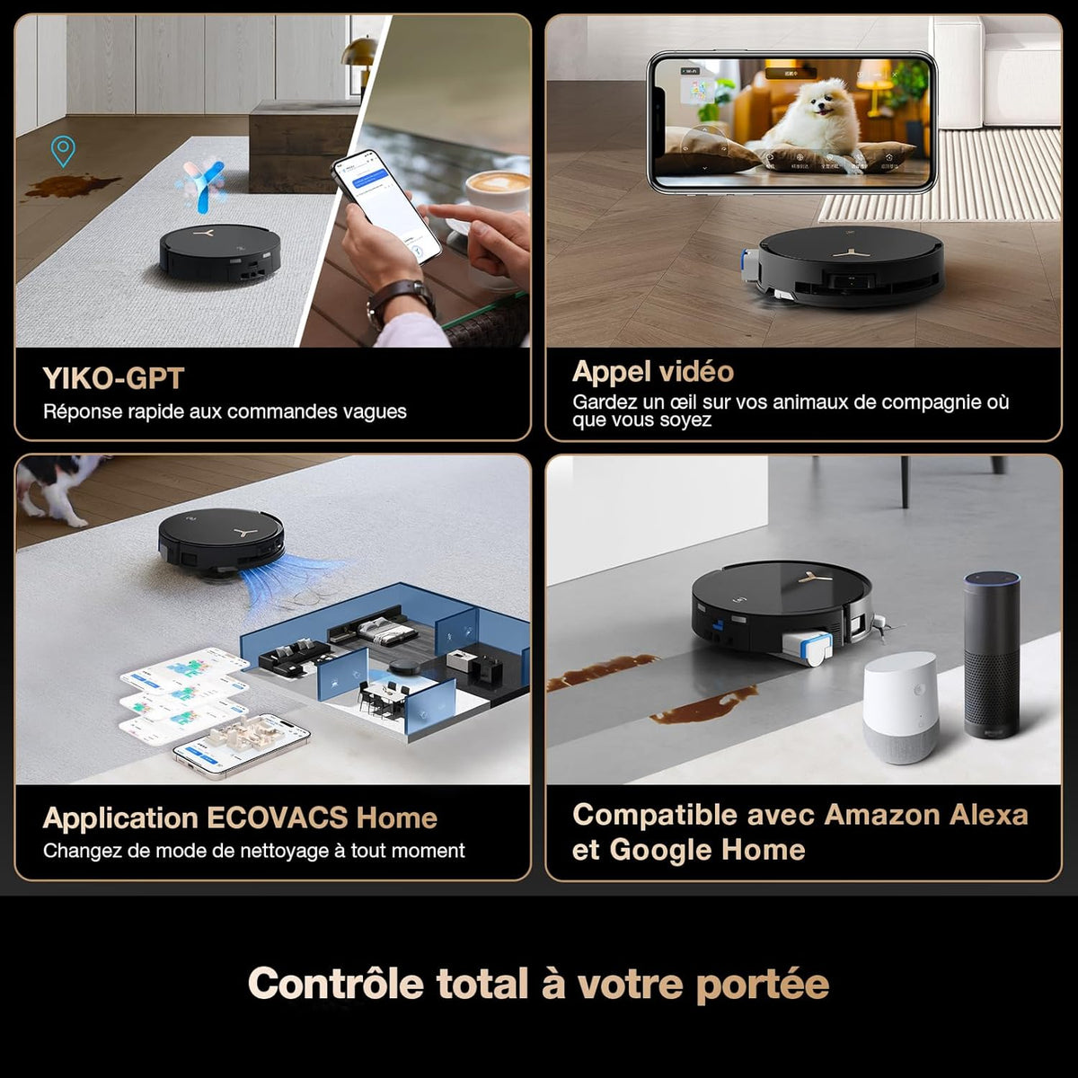 ECOVACS X8 Pro Omni Robot Aspirateur Laveur avec Station Tout-en-Un, Puissance 18000Pa, Nettoyage Auto Instantané OZMO Roller, Nettoyage à l'eau Chaude, Ajout Automatique Solution de Nettoyage