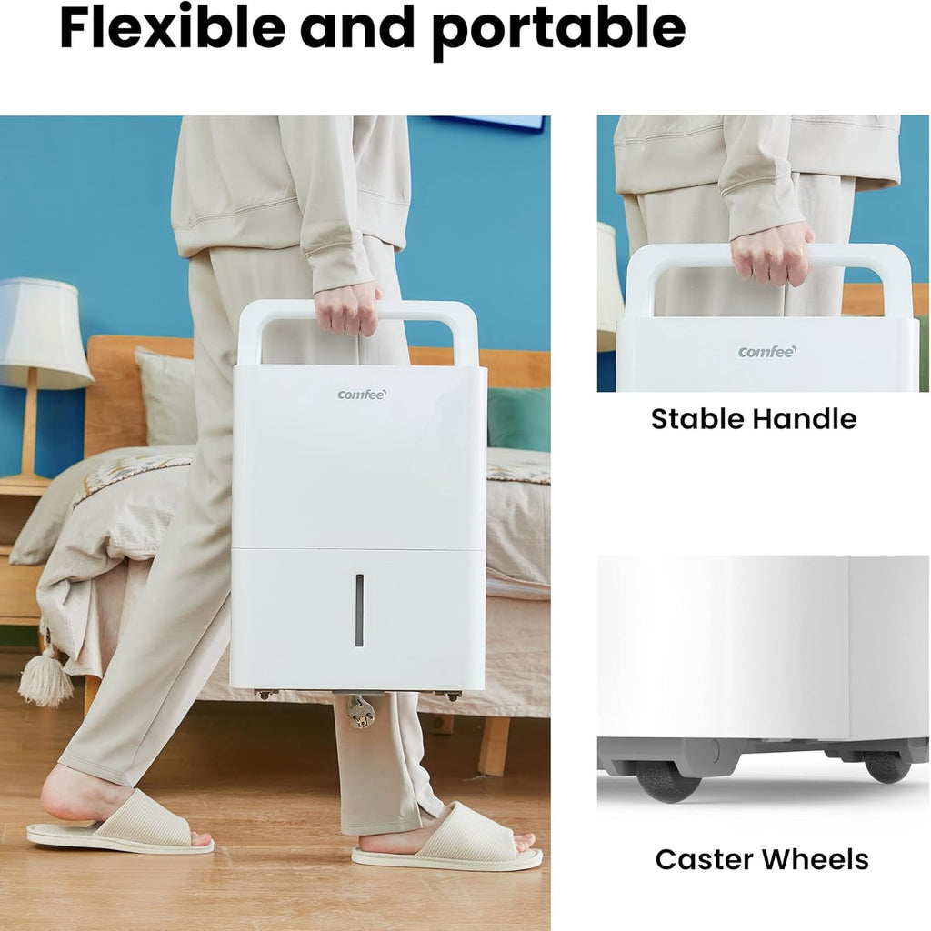 Déshumidificateur Compacte, Absorbe jusqu'à 10L-jour, Deshumidificateur d air avec Roulettes et Poignée, Minuterie 24H, Réservoir 2L, Pour pièce de 16-31㎡, MDDN-10DEN7