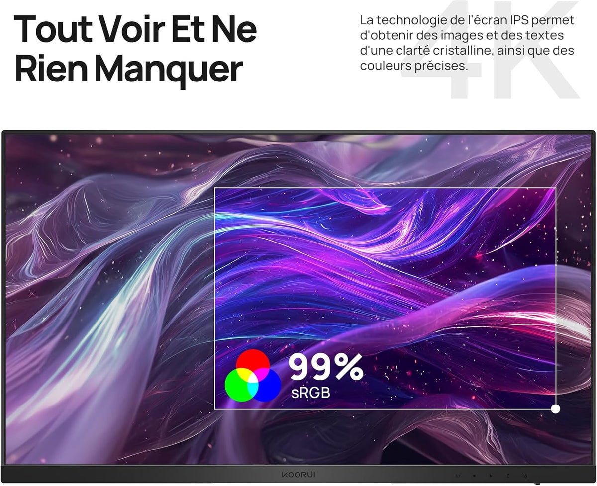 KOORUI N07 27 Pouces Écran PC, 4K Moniteur UHD(3840x2160), IPS 60Hz HDR10 Adaptive Sync, 2X HDMI 2.0 & DisplayPort 1.4, VESA 100x100mm, Soins des Yeux