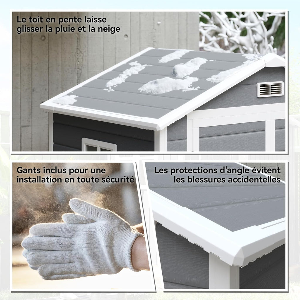 Outsunny Abri de Jardin cabanon en résine polypropylène 2,12 m² - 2 Portes 1 fenêtre et 1 Grille d'aération, Toit en Pente, Gris