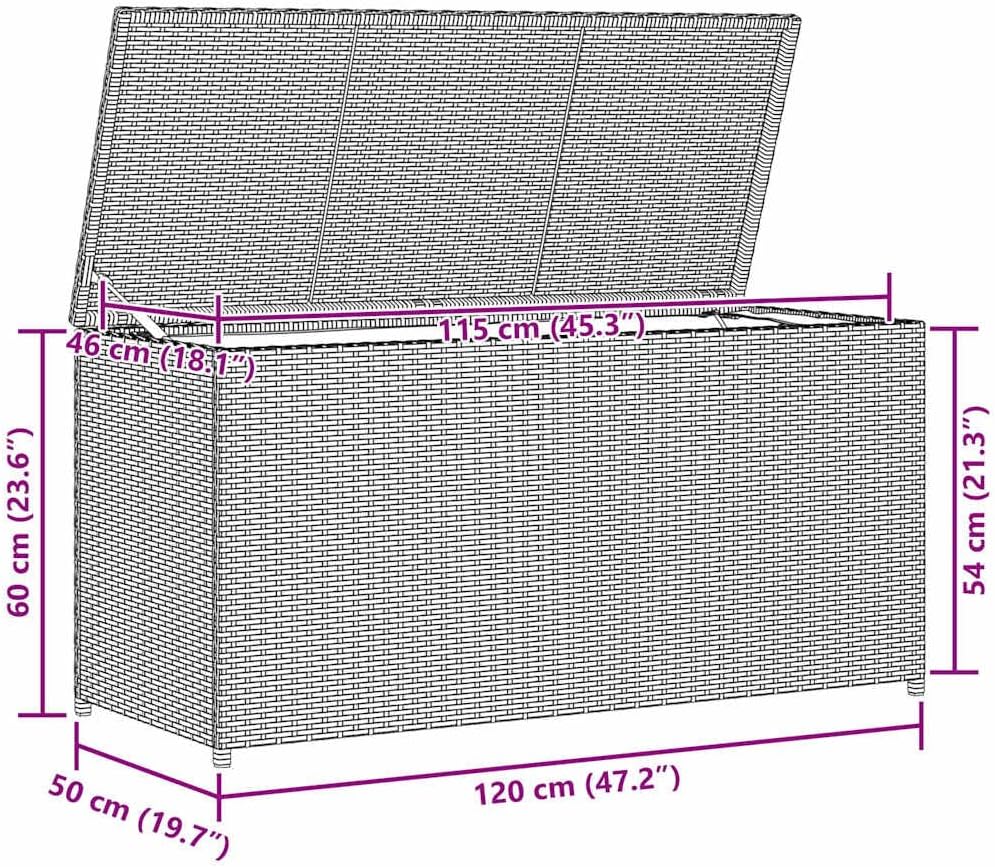 vidaXL Boîte de Rangement de Jardin Coffre de Rangement Banc de Stockage Patio Terrasse Extérieur Gris 120x50x60 cm Résine Tressée