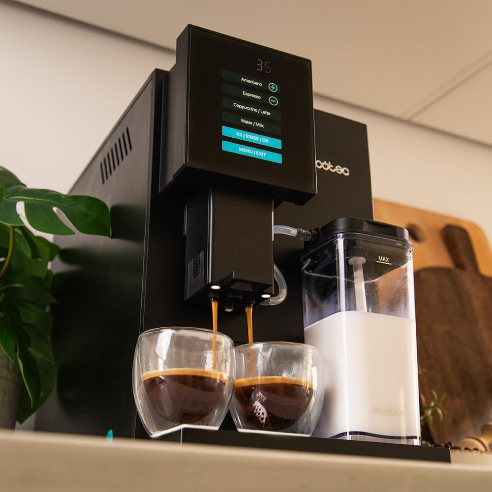 Cecotec Cafetière Superautomatique Cremmaet Compactccino. 1350 W, Thermoblock, Pompe à Pression de 19 bars, Système Plug&Play, Réservoir de Café avec Moulin Intégré, Nettoyage Automatique