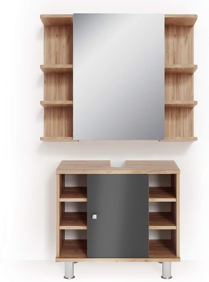 Vicco Ensemble de Meubles de Salle de Bain Fynn, Chêne/Anthracite, 2 Parties