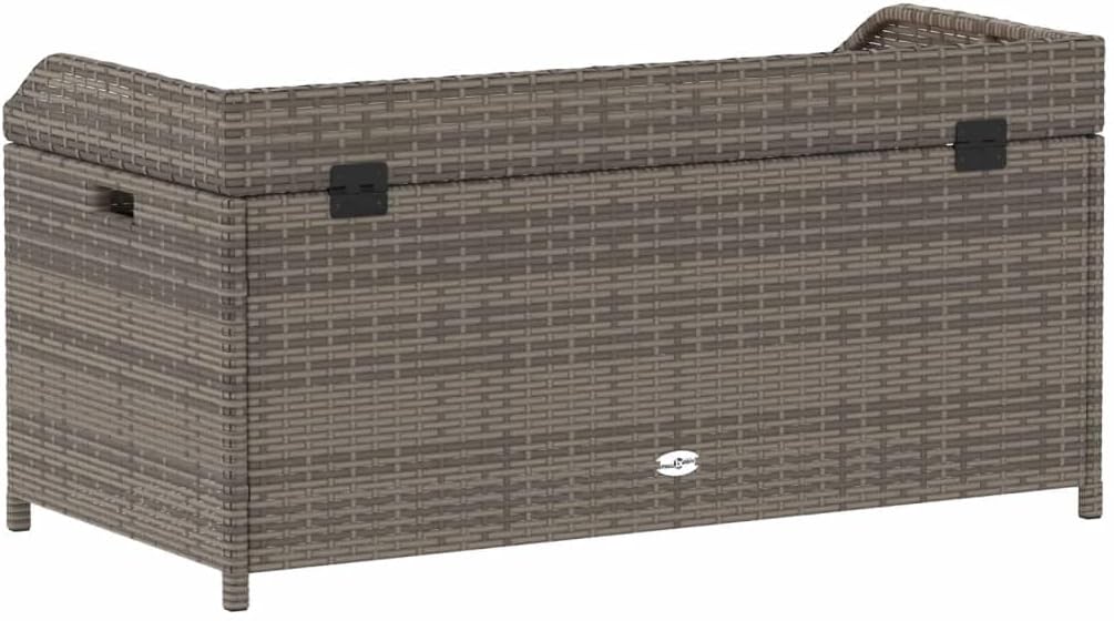 LAPOOH Banc de rangement pour jardin gris, 100 x 50 x 52 cm, polyrotin Acacia, banc d'extérieur avec conteneur