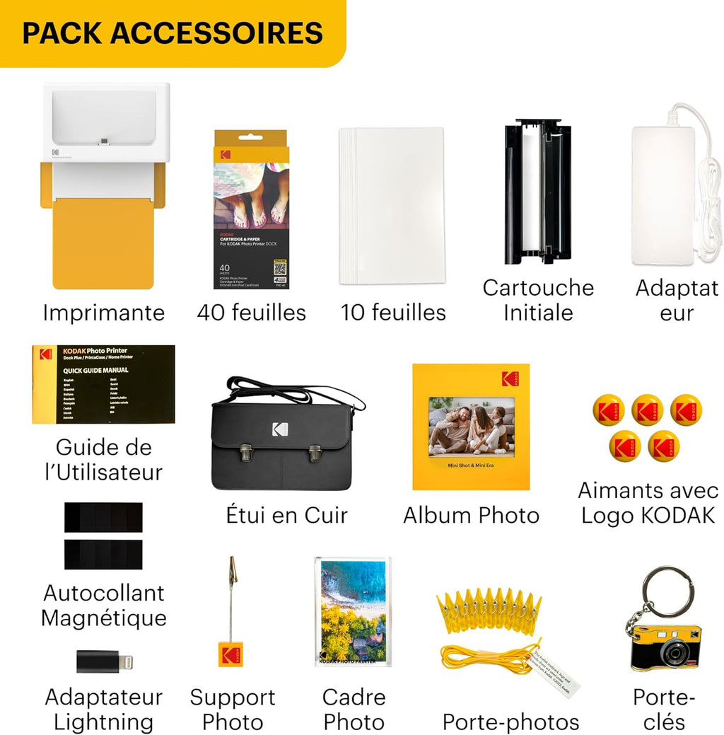 Kodak Dock Plus 4Pass Imprimante Photo (10x15cm) + Pack d'accessoires avec 90 Papier Photo (10 Feuilles Initiales + Paquet de 80 Feuilles)