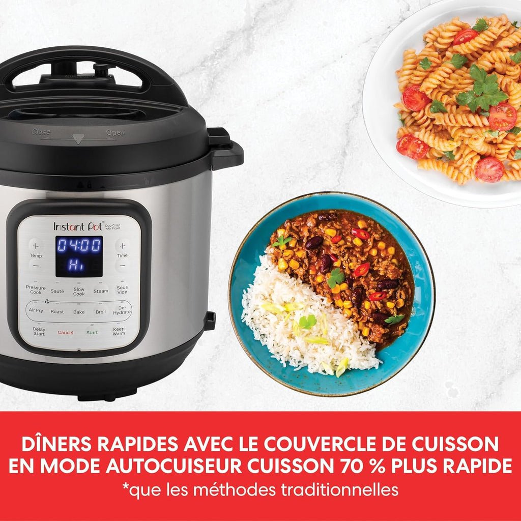 Instant Pot Duo Effet Croustillant, Multicuiseur 11 en 1 - Autcuiseur Friteuse à Air, Cuisson Lente, à la Vapeur, Sous-Vide, Déshydrateur, Chauffe-Plat et Fonction Pâtisserie - 5.7 L