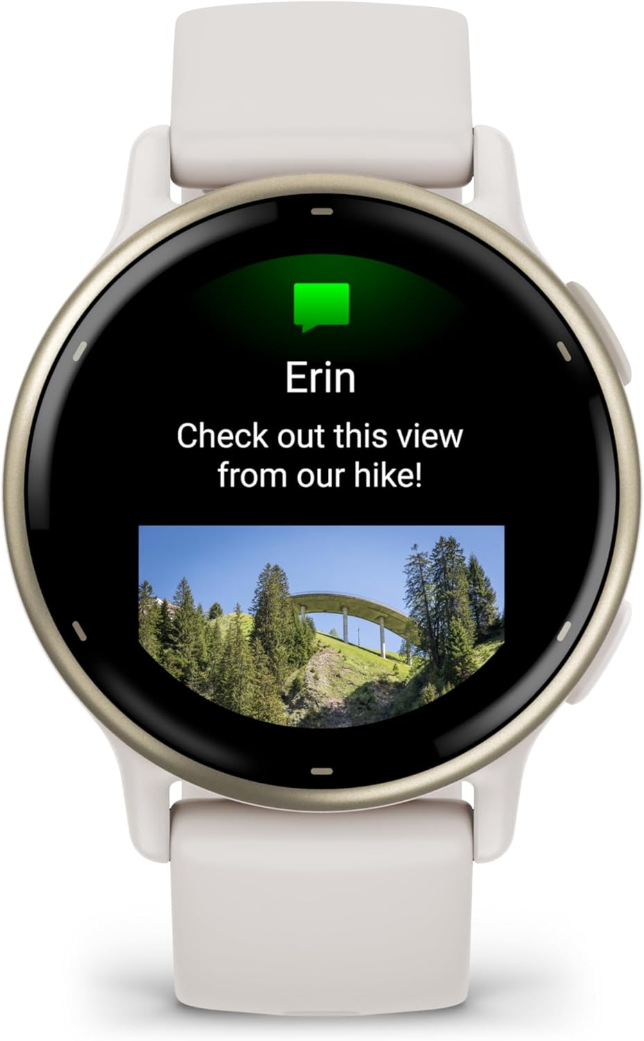 Vivoactive 5 montre intelligente GPS santé et fitness pour homme et femme lunette aluminium doré crème bracelet silicone ivoire écran AMOLED 3 cm autonomie