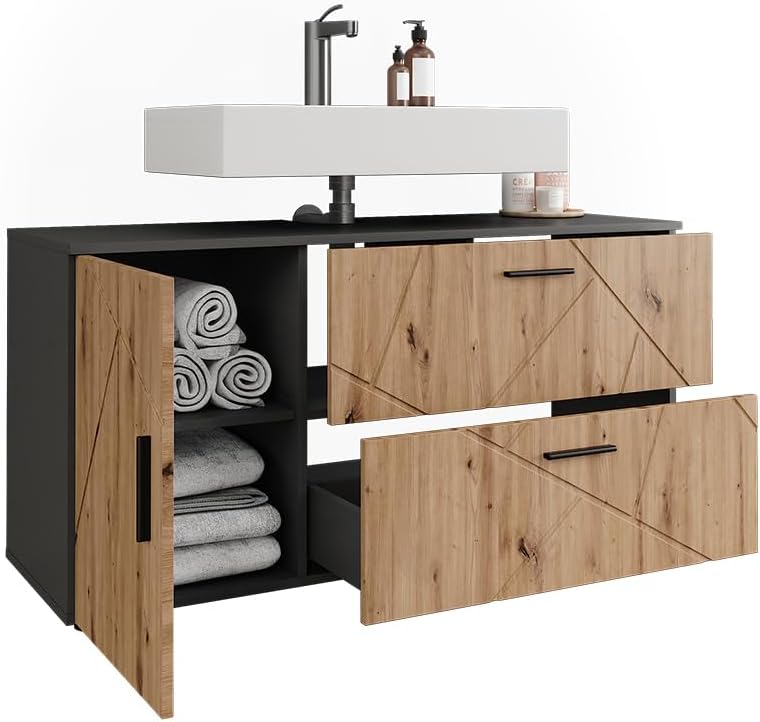 Vicco Meuble sous Vasque Irma, Anthracite/Artisan, 120.1x60.6cm avec 2 tiroirs et 1 Porte