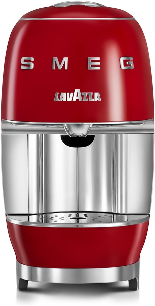 Lavazza Smeg, Machine à Café à Capsules 18000454, A Modo Mio SMEG, Système AMM Intégré, Réservoir d'Eau 0,9 L, Bac d'égouttage Amovible, Dimensions Compactes, 1250 W, Rouge