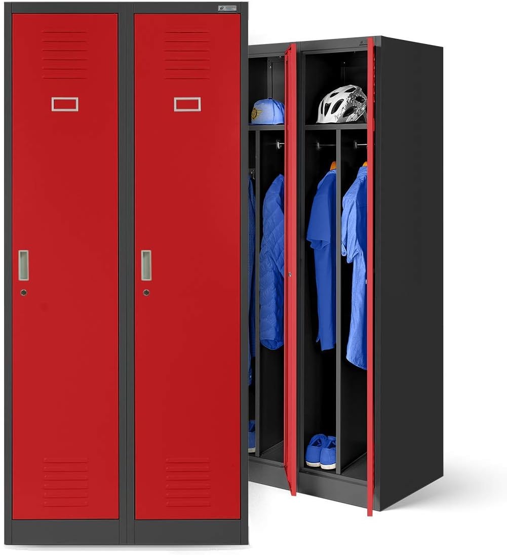 Jan Nowak Armoire Vestiaire Metallique 2B1A Casier en Métal 2 Compartiments cloison Revêtement en Poudre 180 cm x 80 cm x 50 cm (Anthracite/Rouge)
